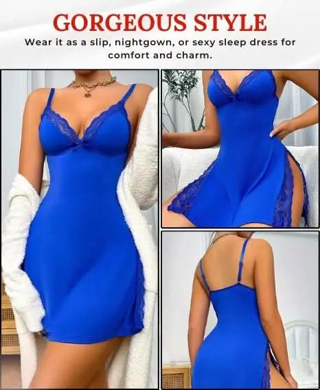 Love Salve Romantic Lace-Trimmed Nightdress with Bowknot Detail - Love Salve